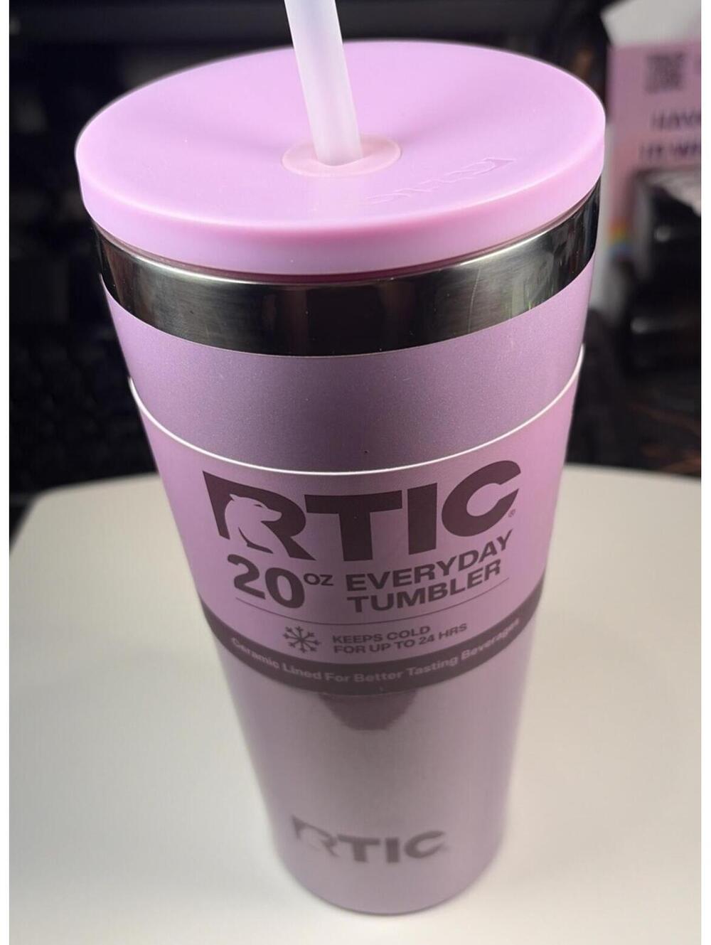 RTIC 20 oz Ceramic Lined Everyday Tumbler, Spill-Resistant Straw Lid, Lavender
